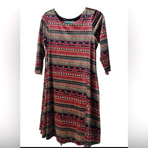 Signature by Robbie Bee women’s 3/4 sleeve multi-colored velour style dress